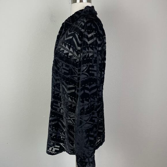 Denim & Supply Black Vintage Velvet Burnout Long Sleeve Button Top Large - Picture 4 of 9